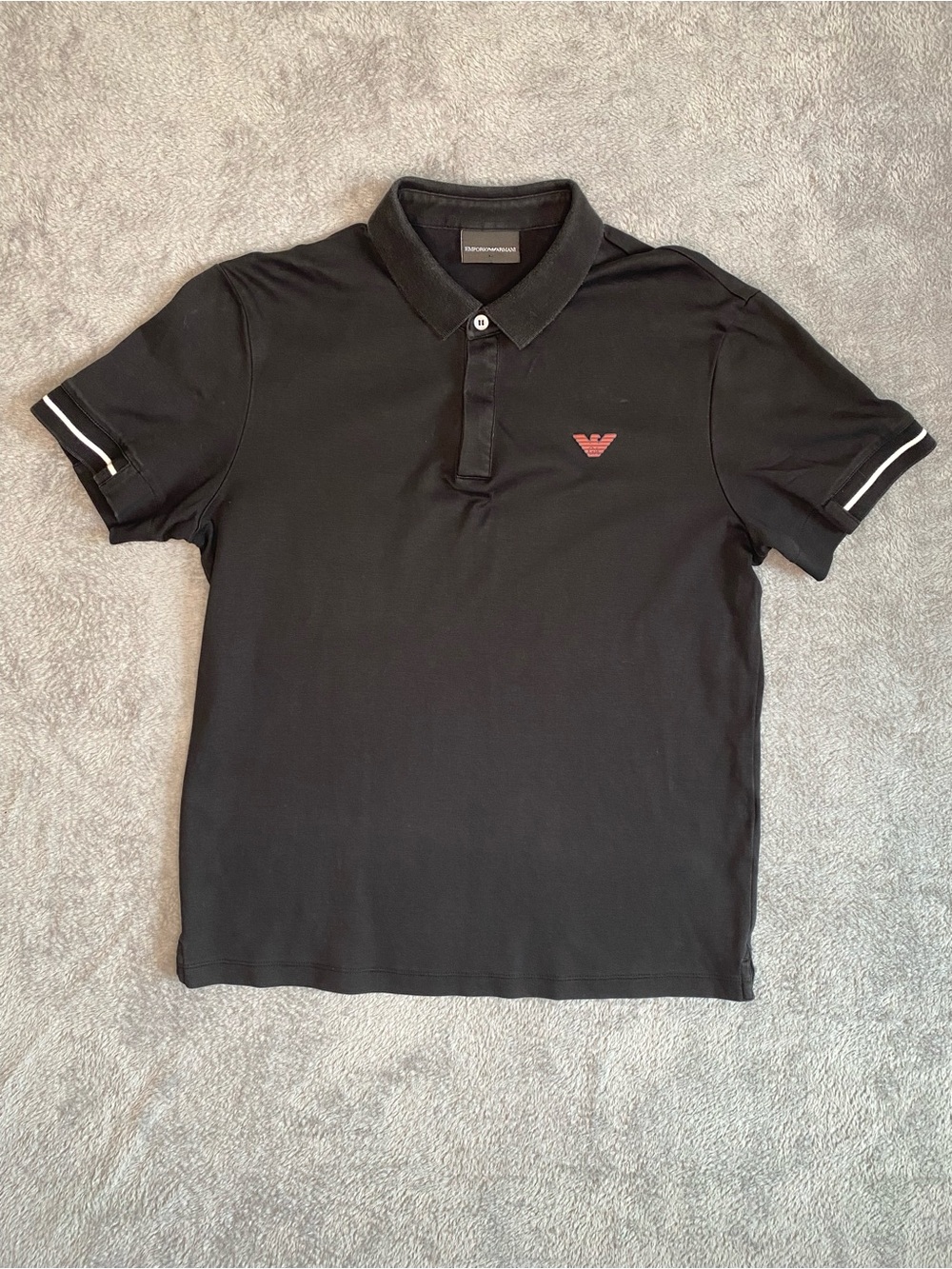 Emporio Armani Black Piqué Polo Shirt M Red Eagle White Trim European Minimalist